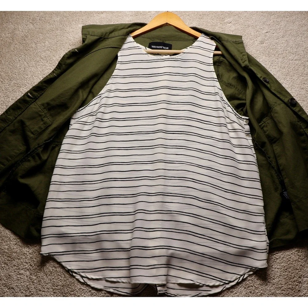 Who What Wear Womens Olive Green Utility Jacket and Striped Tank Set Size L XXL